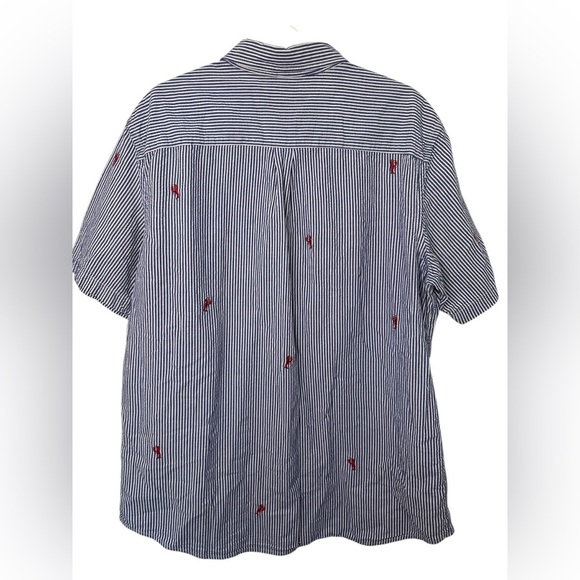 Chaps Blue Stripe Lobster Embroidered Casual Button Down Shirt Relaxed Fit - Picture 2 of 5